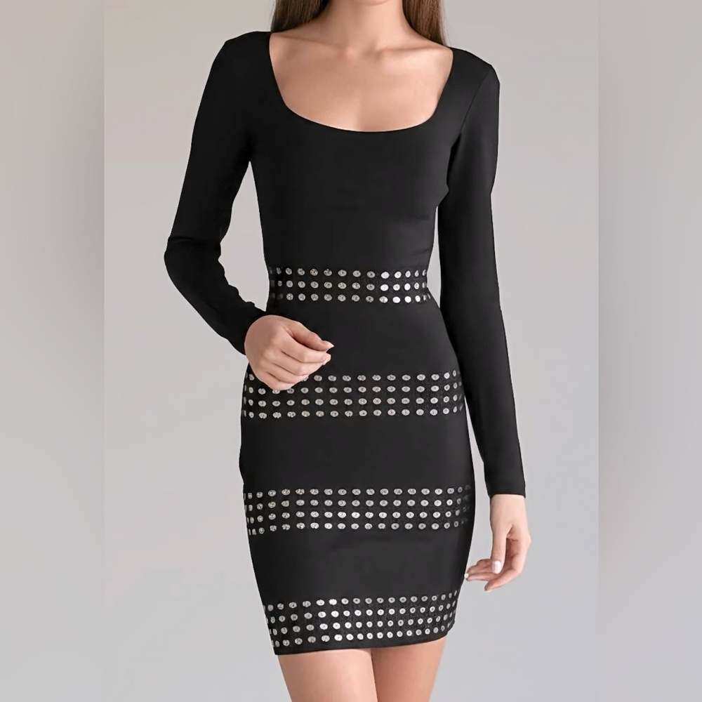 Anthropologie Bailey 44 Dark Gray Silver Studded Dress Size Small